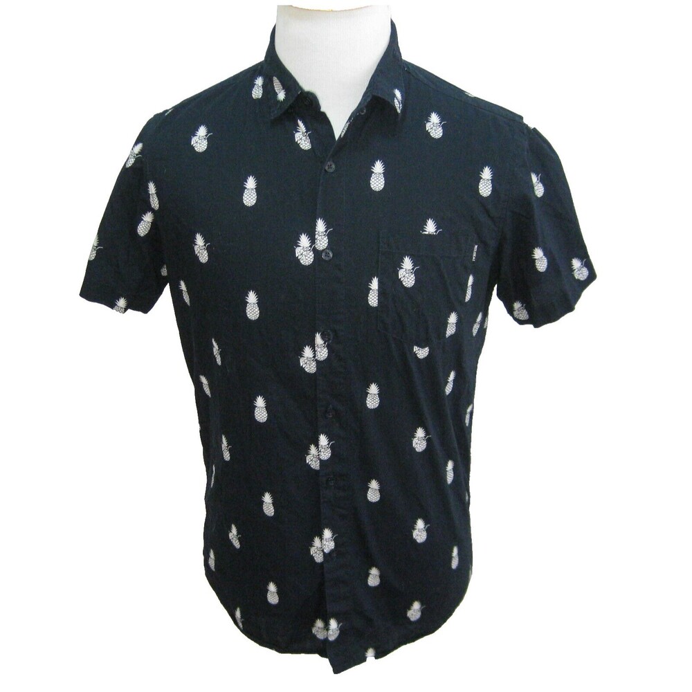 MOLOKAI SURF Co. Men's (Size Medium) Blue Short Sleeve Hawaiian Shirt Pineapple